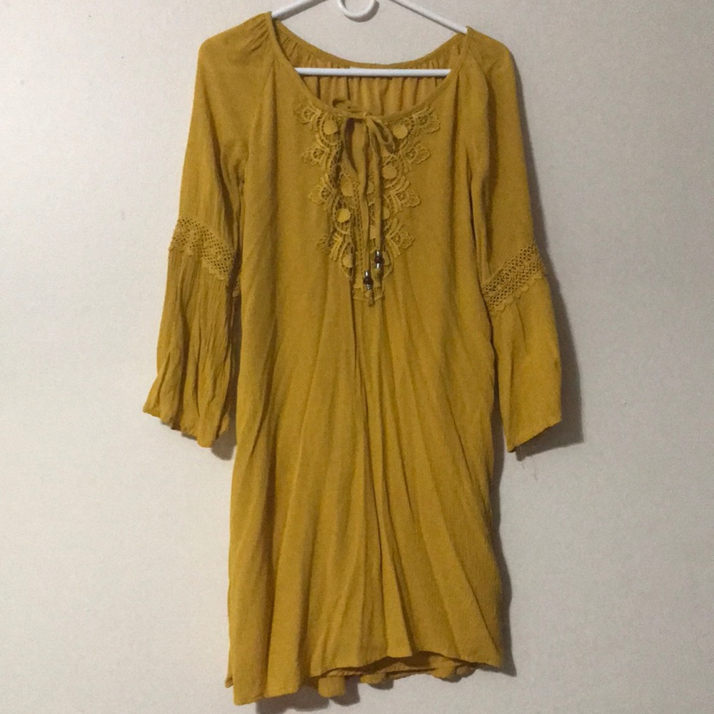 Knee long mustard yellow dress 1 soft layer inside